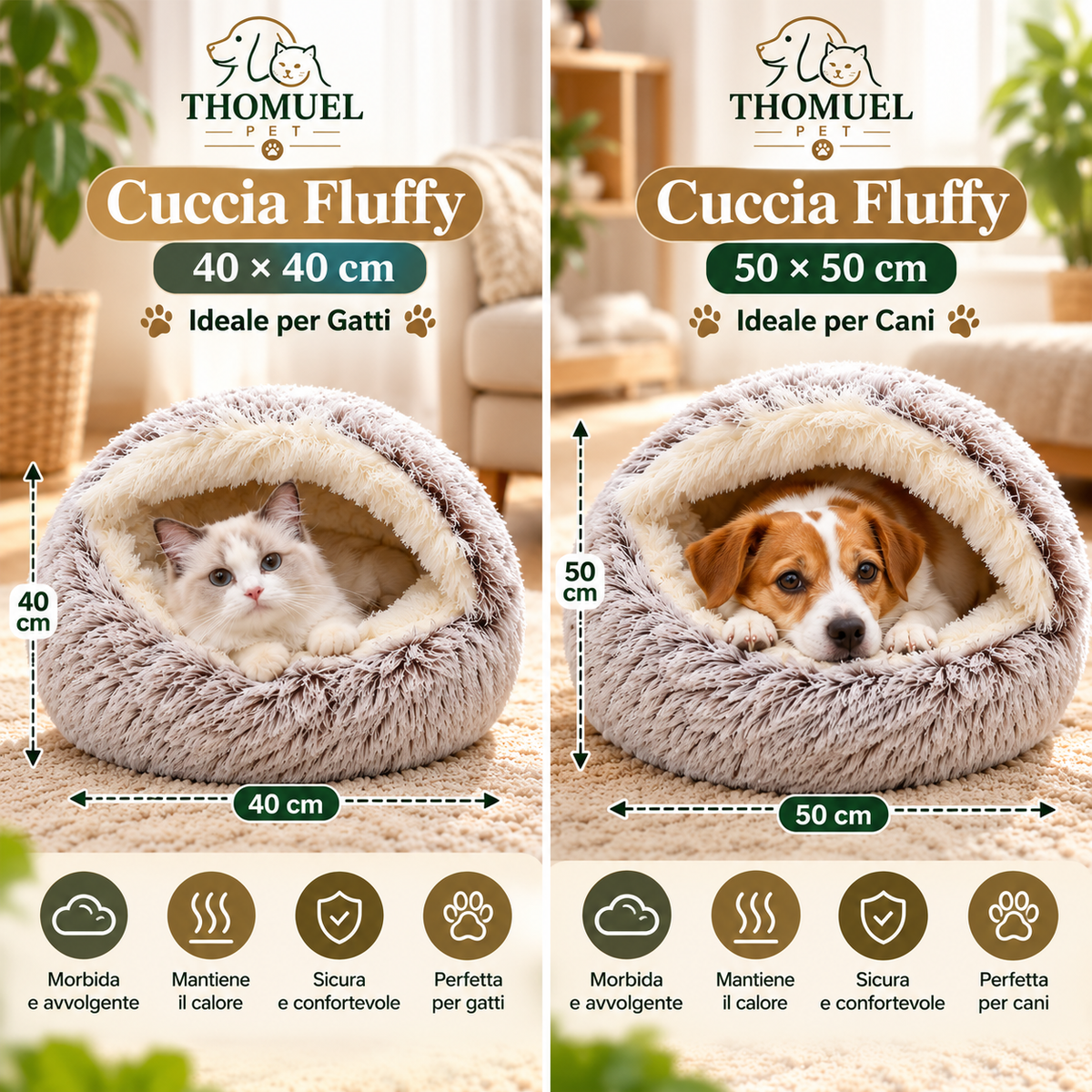 Cuccia Fluffy per Cani e Gatti con Coperta – Morbida e Accogliente | THOMUEL PET