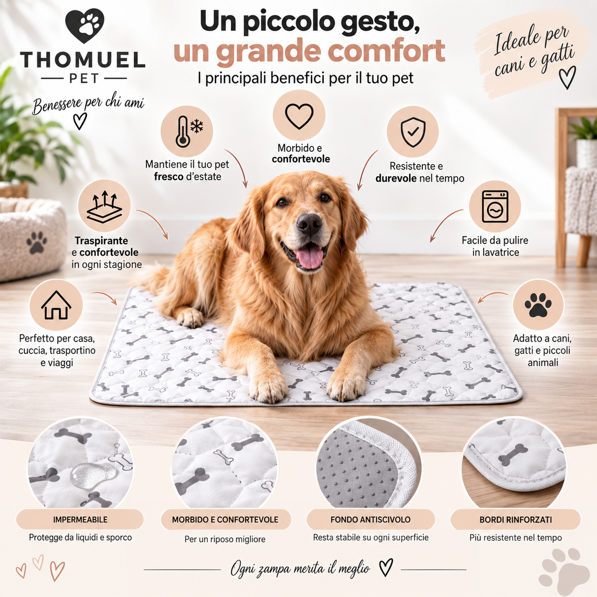 Tappetino Assorbente Riutilizzabile per Animali – Lavabile e Impermeabile – immagine prodotto 5