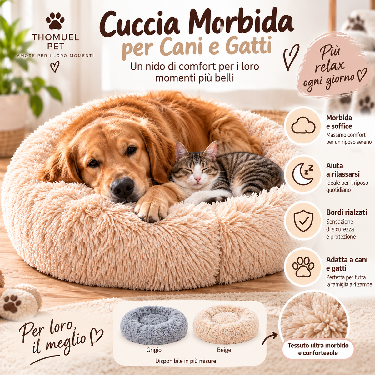 Cuccia Fluffy Rotonda per Cani e Gatti – Morbida e Accogliente – immagine prodotto 4