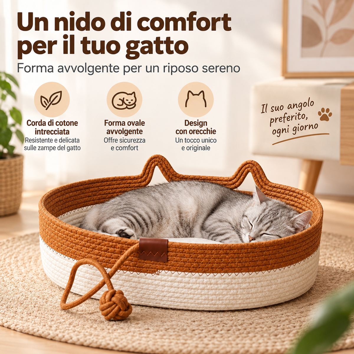 Cuccia Tiragraffi per Gatti in Corda di Cotone – Riposo e Graffiatura – immagine prodotto 4