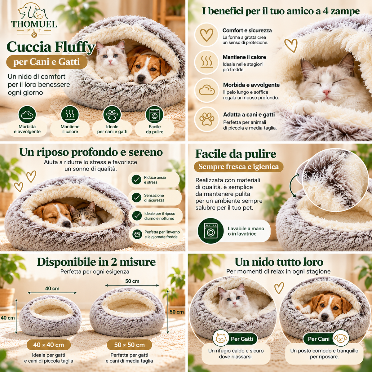 Cuccia Fluffy per Cani e Gatti con Coperta – Morbida e Accogliente | THOMUEL PET