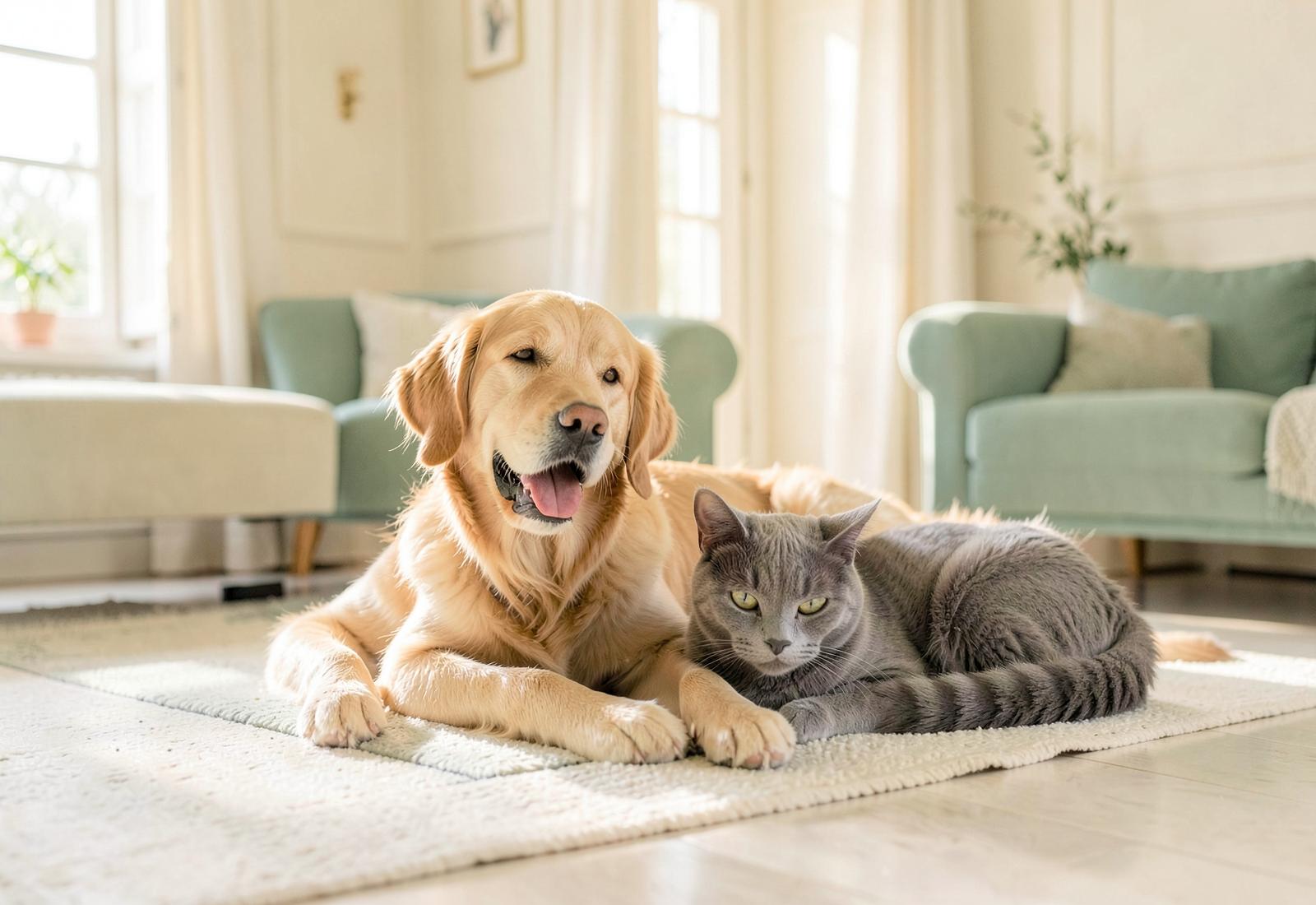 Cane e gatto insieme in casa