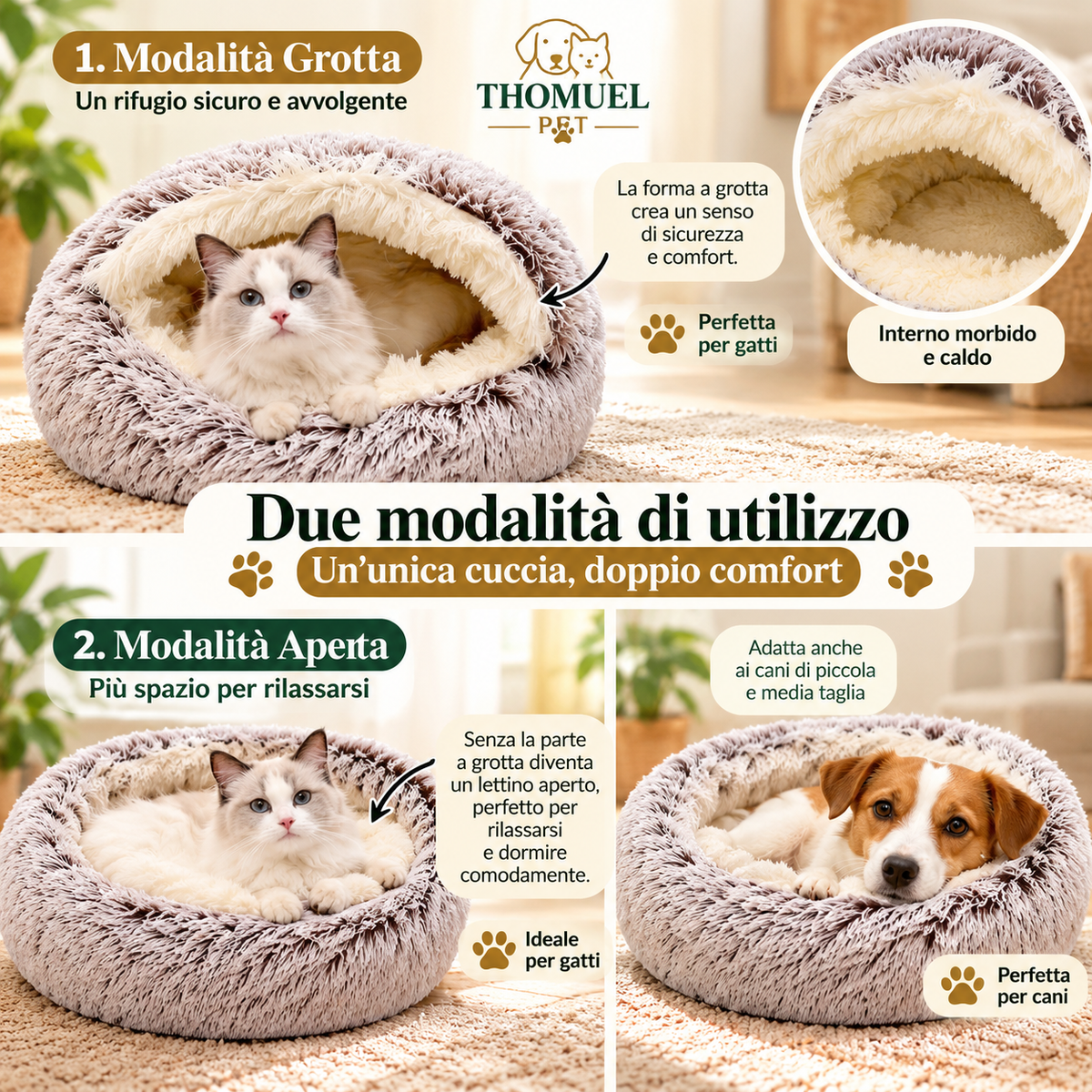 Cuccia Fluffy per Cani e Gatti con Coperta – Morbida e Accogliente | THOMUEL PET