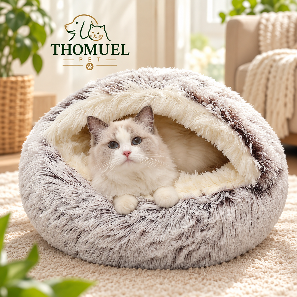 Cuccia Fluffy per Cani e Gatti con Coperta – Morbida e Accogliente | THOMUEL PET